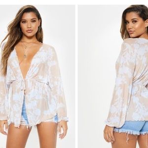 Floral mesh wrap kimono top